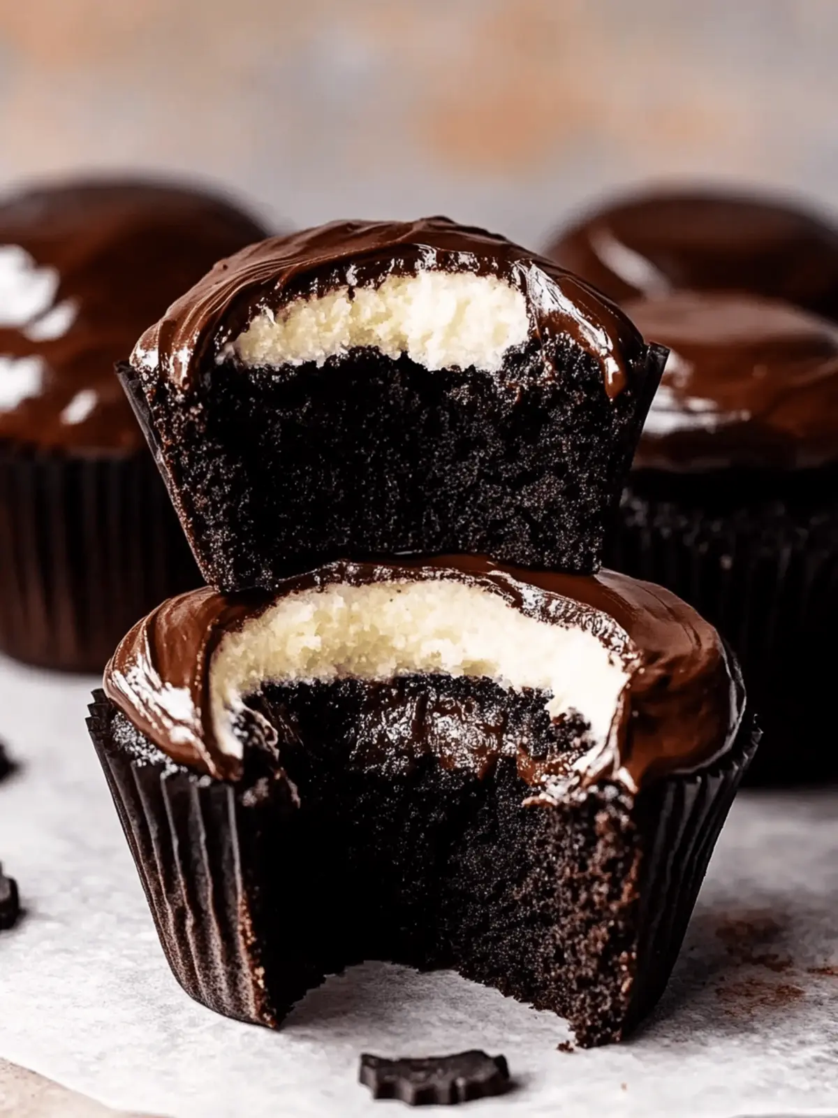 Cream Filled Chocolate Cupcakes with Ganache