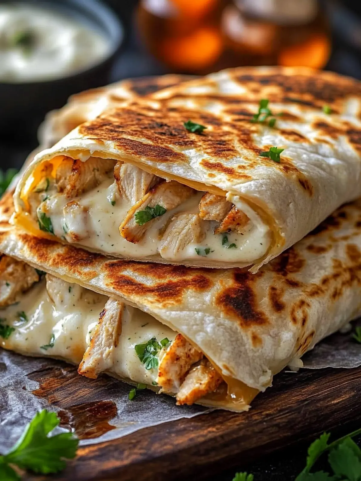 Cheesy Garlic Chicken Wraps