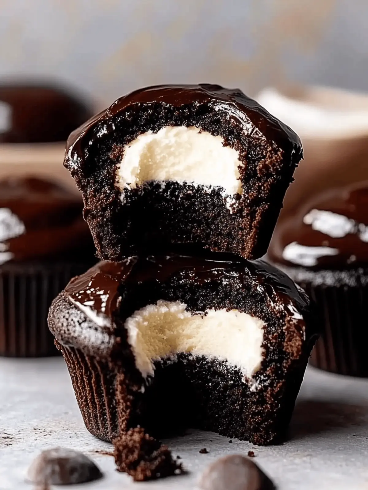 Cream Filled Chocolate Cupcakes with Ganache