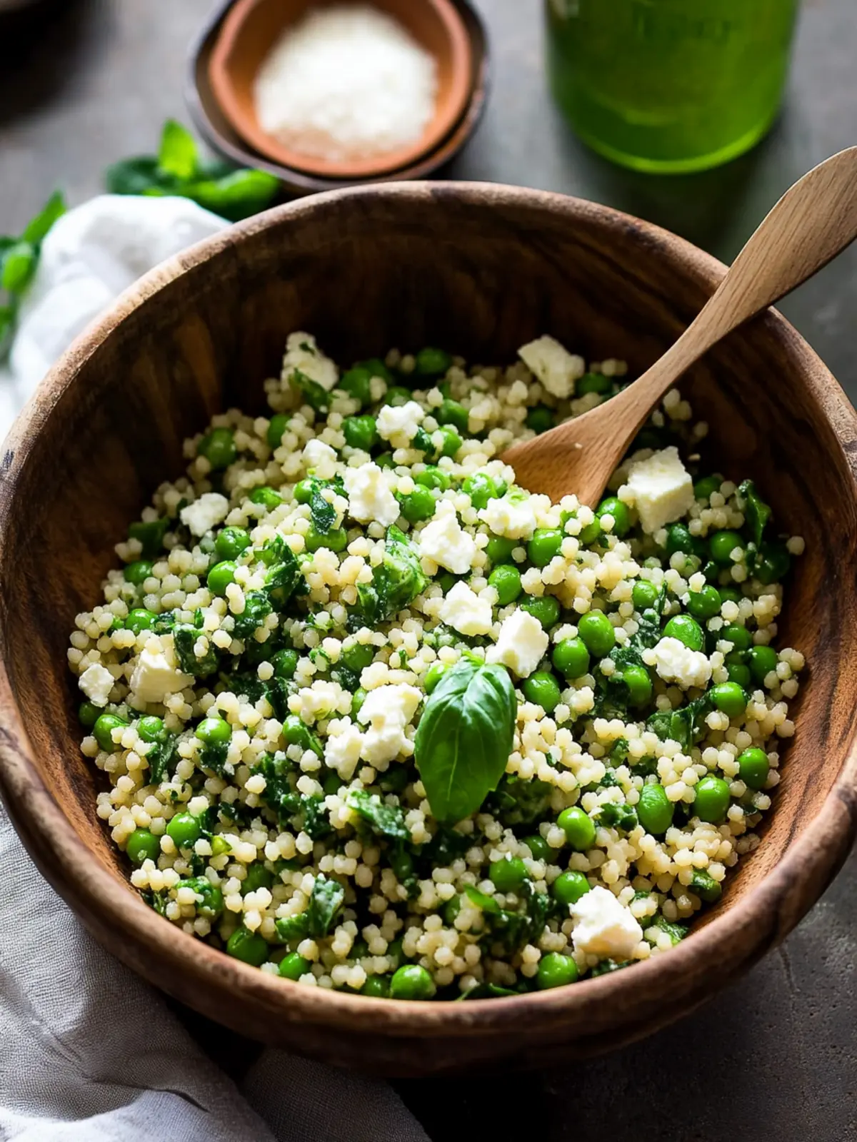Spring Pea Feta Couscous Salad with Basil Vinaigrette