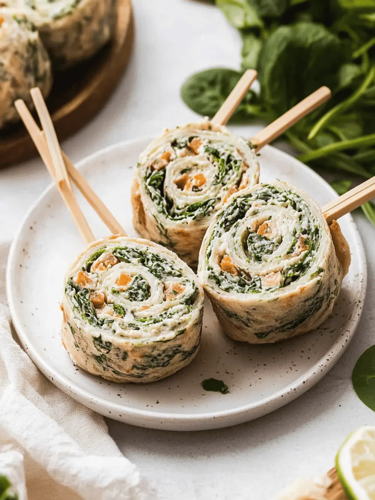 Creamy Spinach Dip Pinwheels Served Cold for Easy Parties