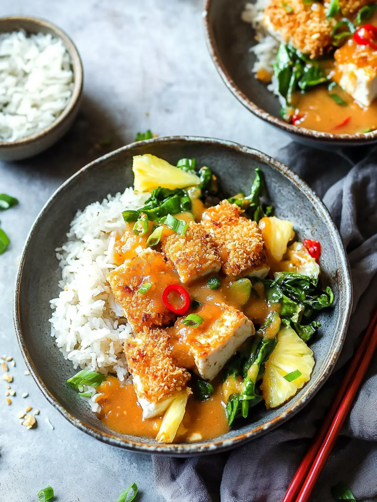 Coconut Crusted Tofu with Habanero Pineapple Magic 3 Coconut Crusted Tofu with Habanero Pineapple Sauce and Ginger Coconut Rice