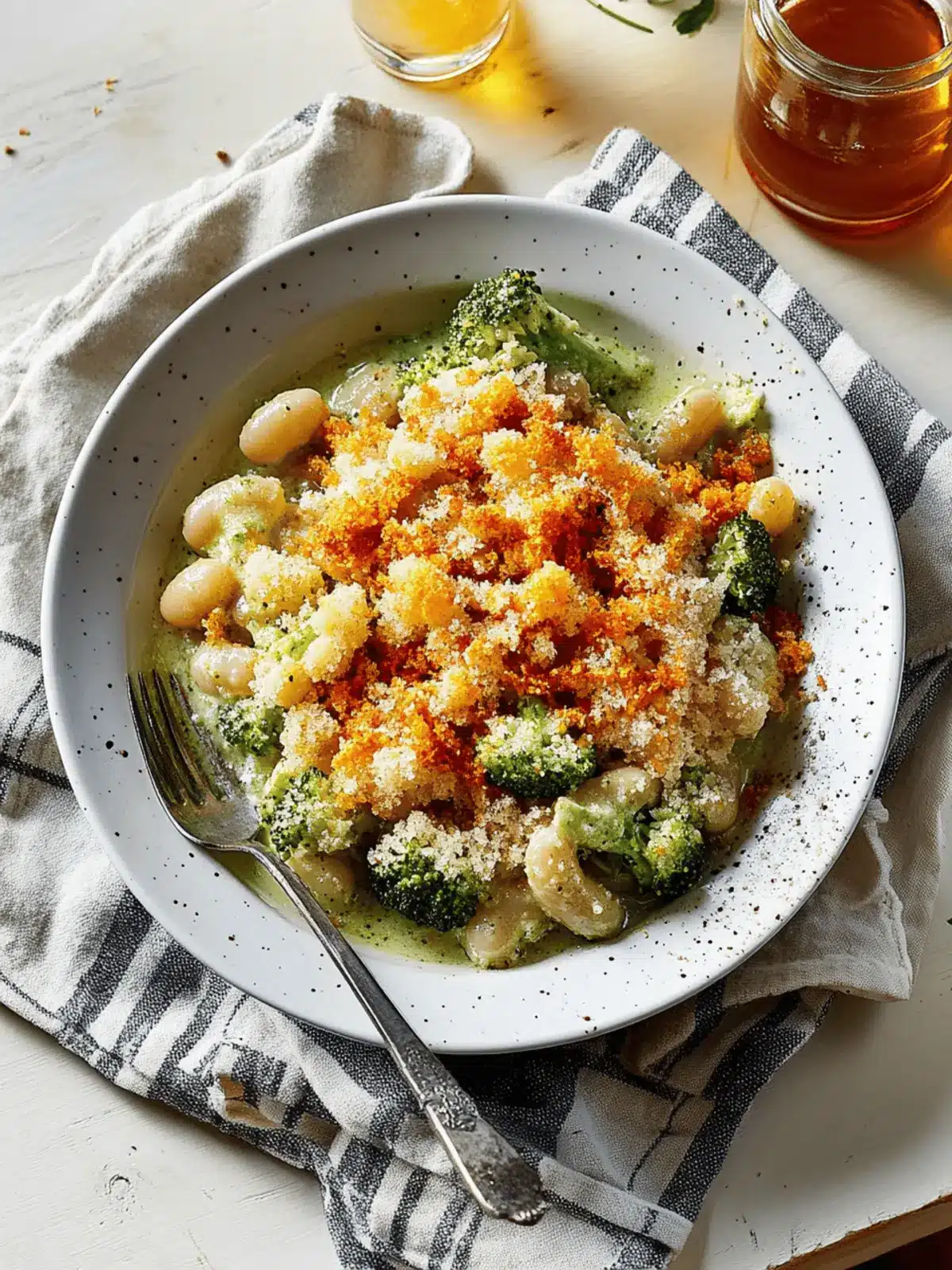 Broccoli Cheddar Beans with Crispy Cheddar Panko Recipe