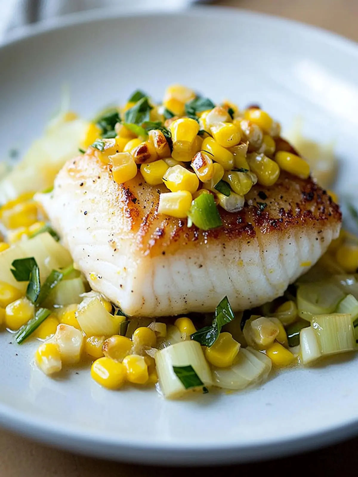 Halibut with Fresh Corn & Leeks
