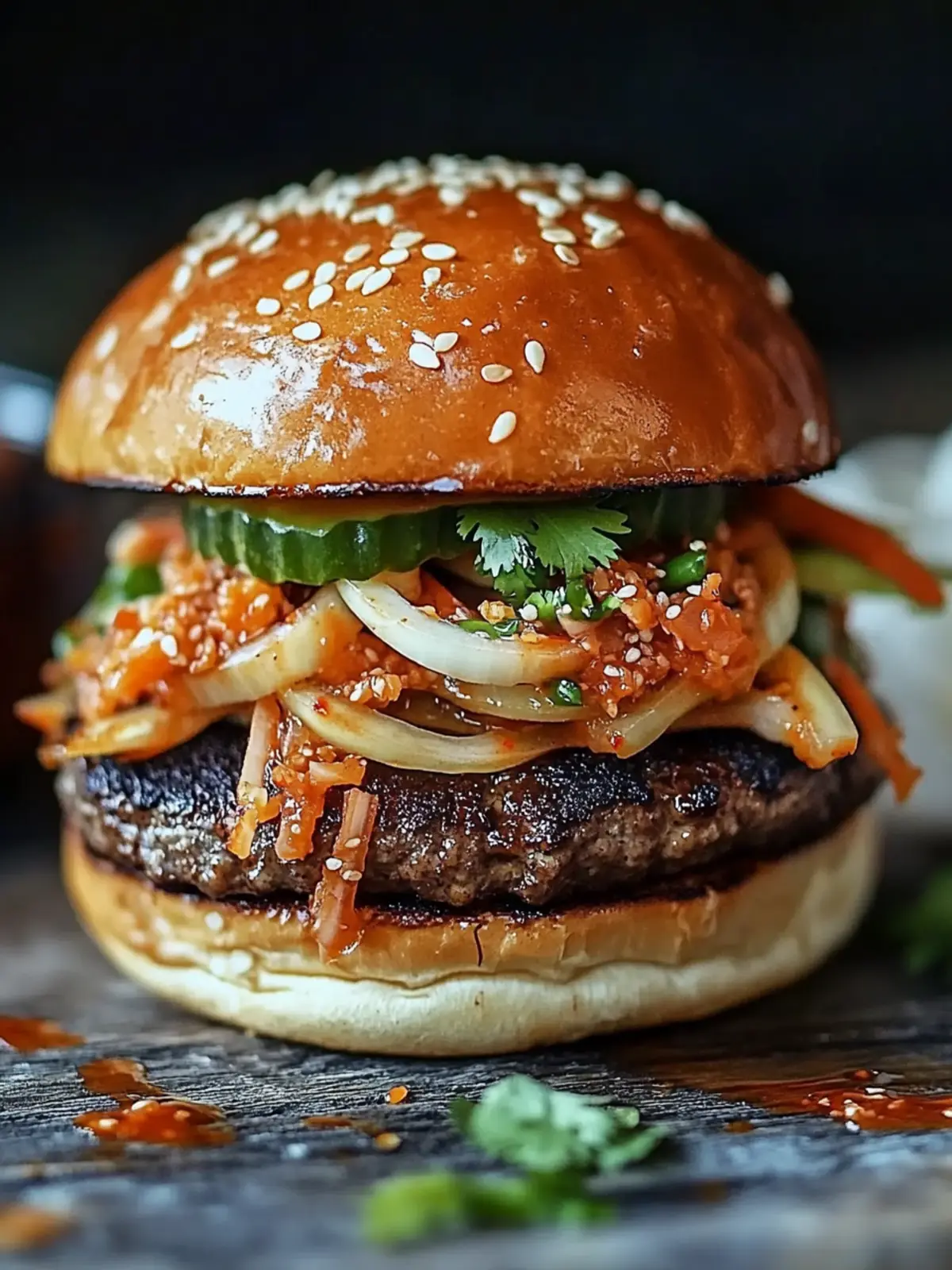 Korean BBQ Burger with Kimchi Slaw