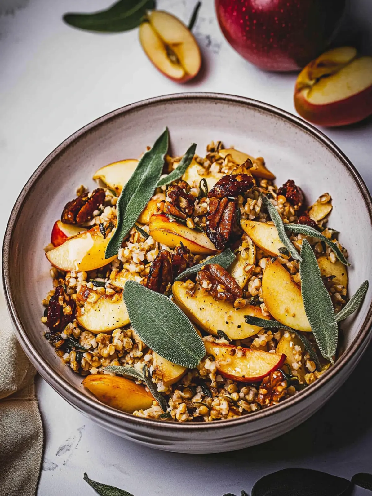 Warm Roasted Apple Spelt Salad with Toasted Sunflower and Sage