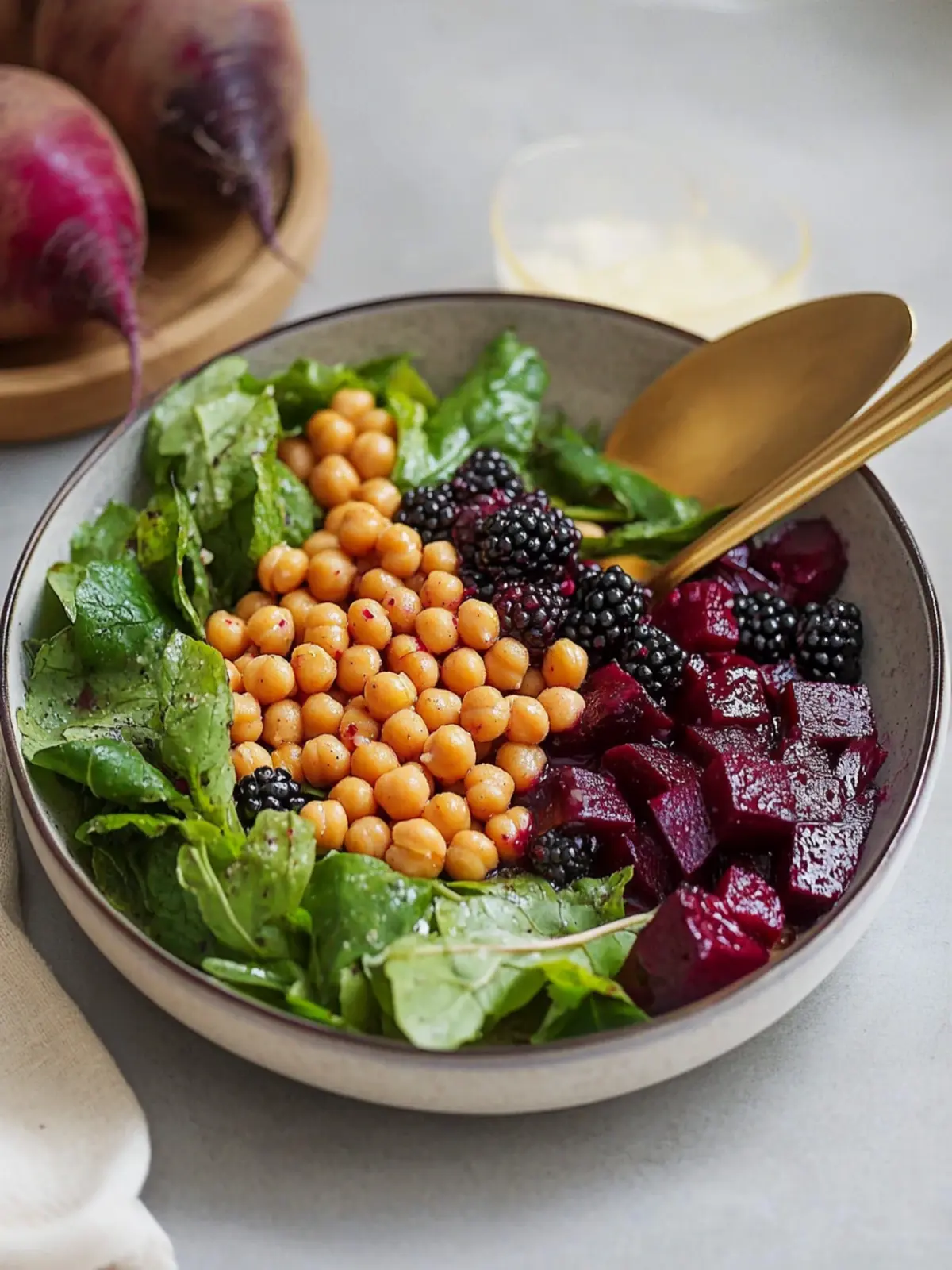 Roasted Chickpea Salad with Beets and Blackberry Dressing