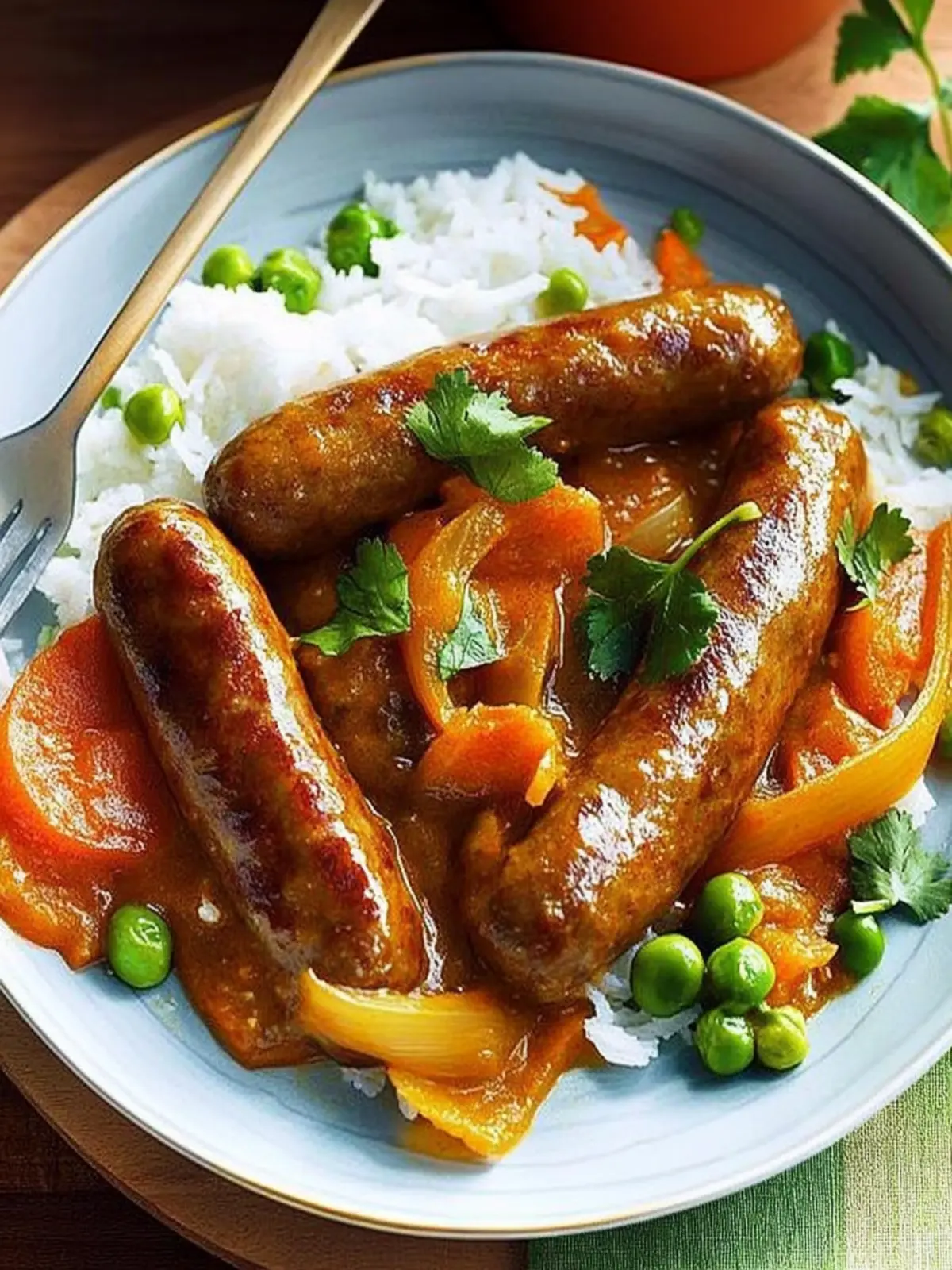Curried sausages