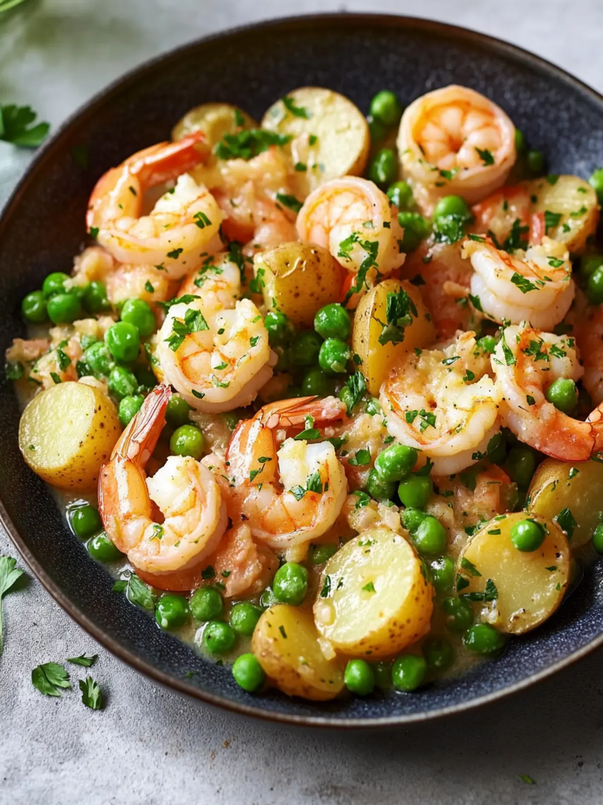 Buttery Shrimp with Peas and Potatoes