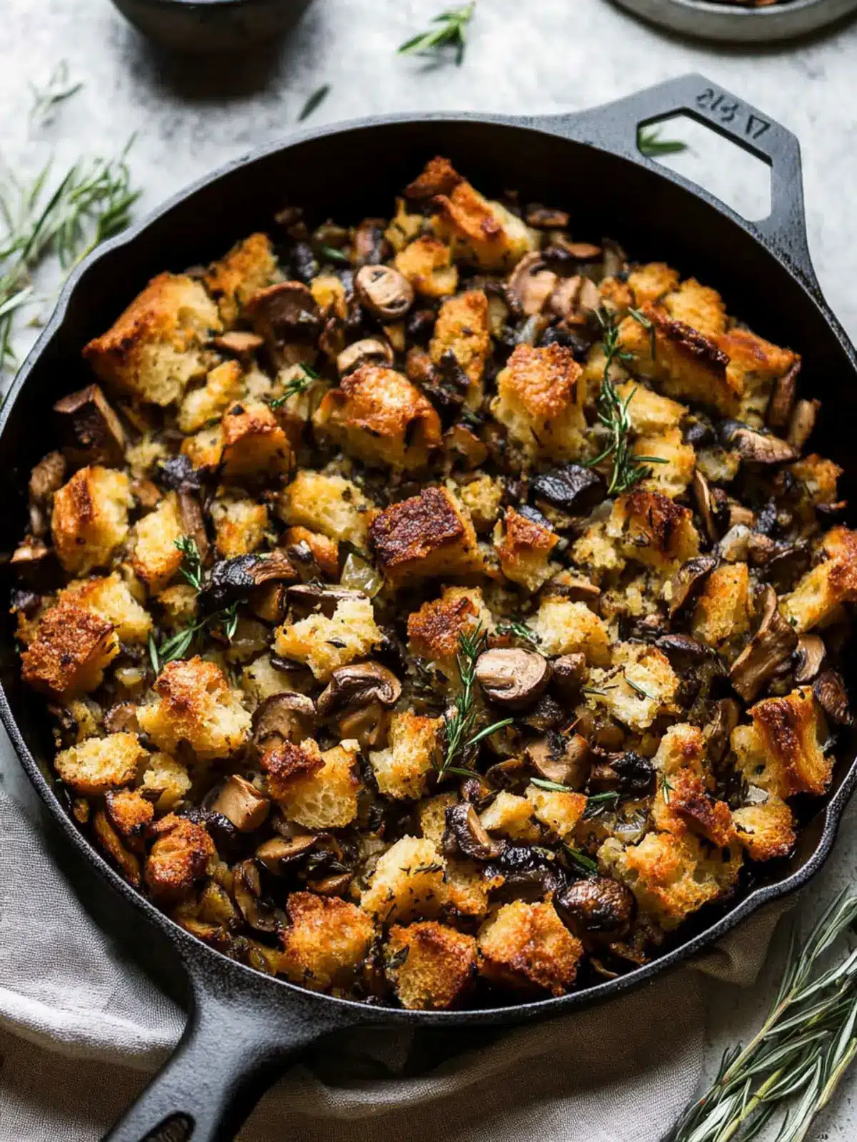 Crispy Wild Mushroom Stuffing (in a Cast Iron Skillet!)