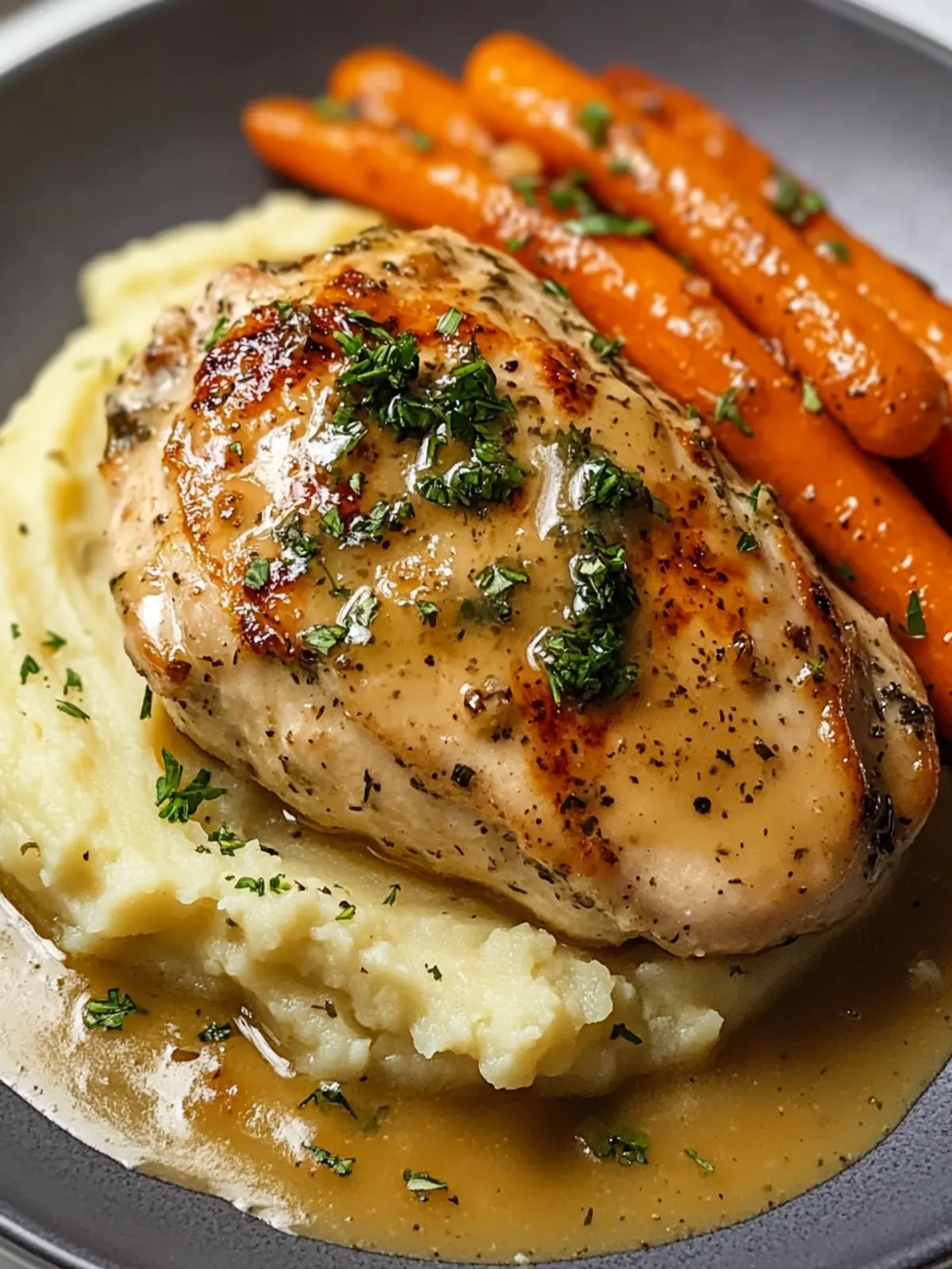 Creamy Herb Chicken with Mashed Potatoes & Glazed Carrots