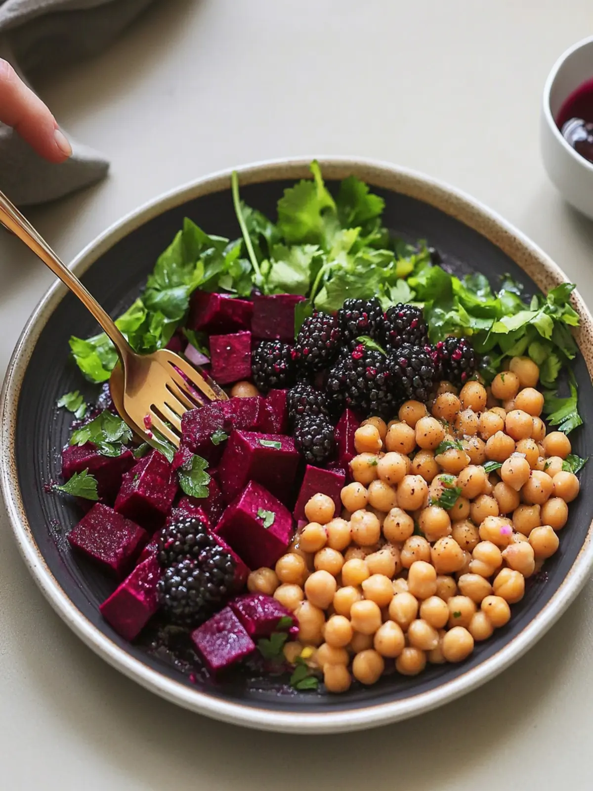 Roasted Chickpea Salad with Beets and Blackberry Dressing