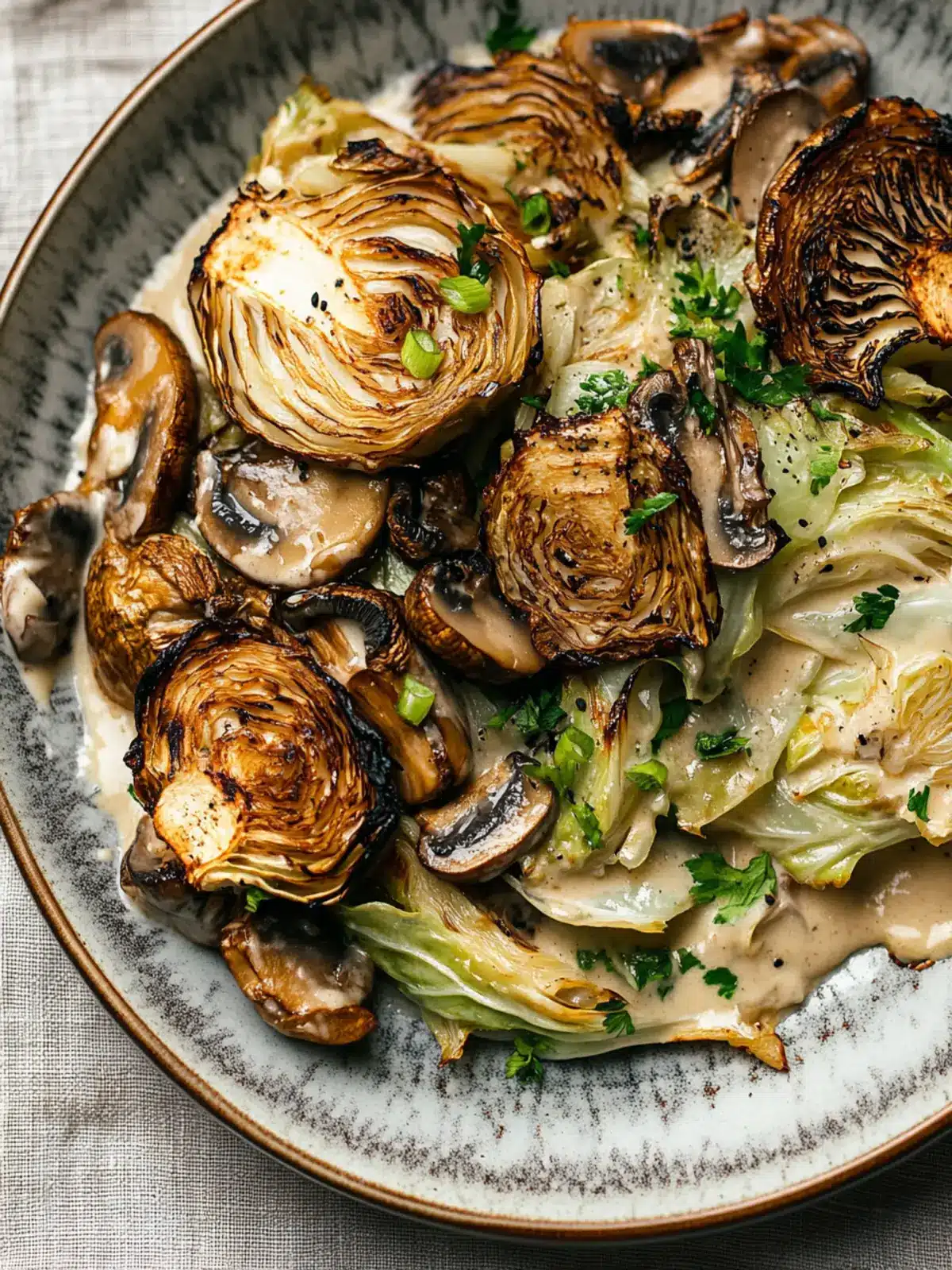 Charred Cabbage with Creamy Miso Mushrooms