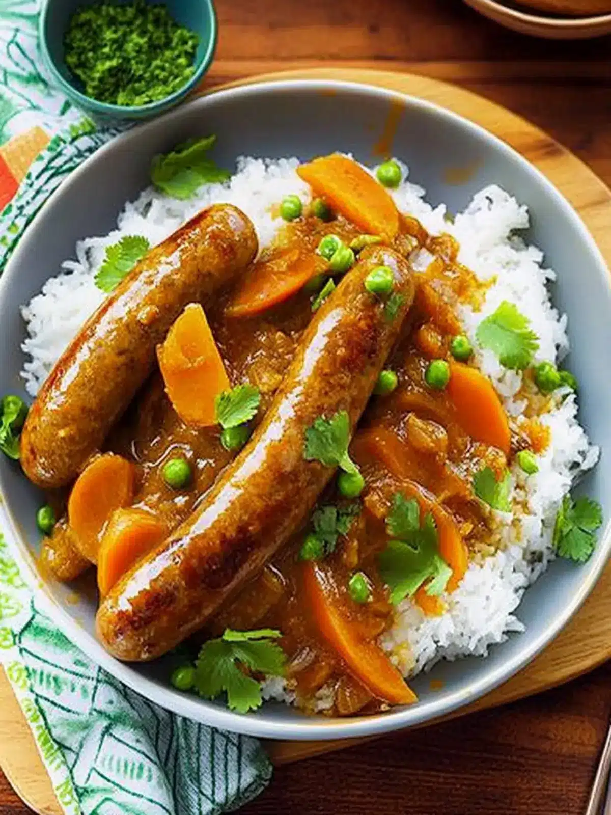 Curried sausages