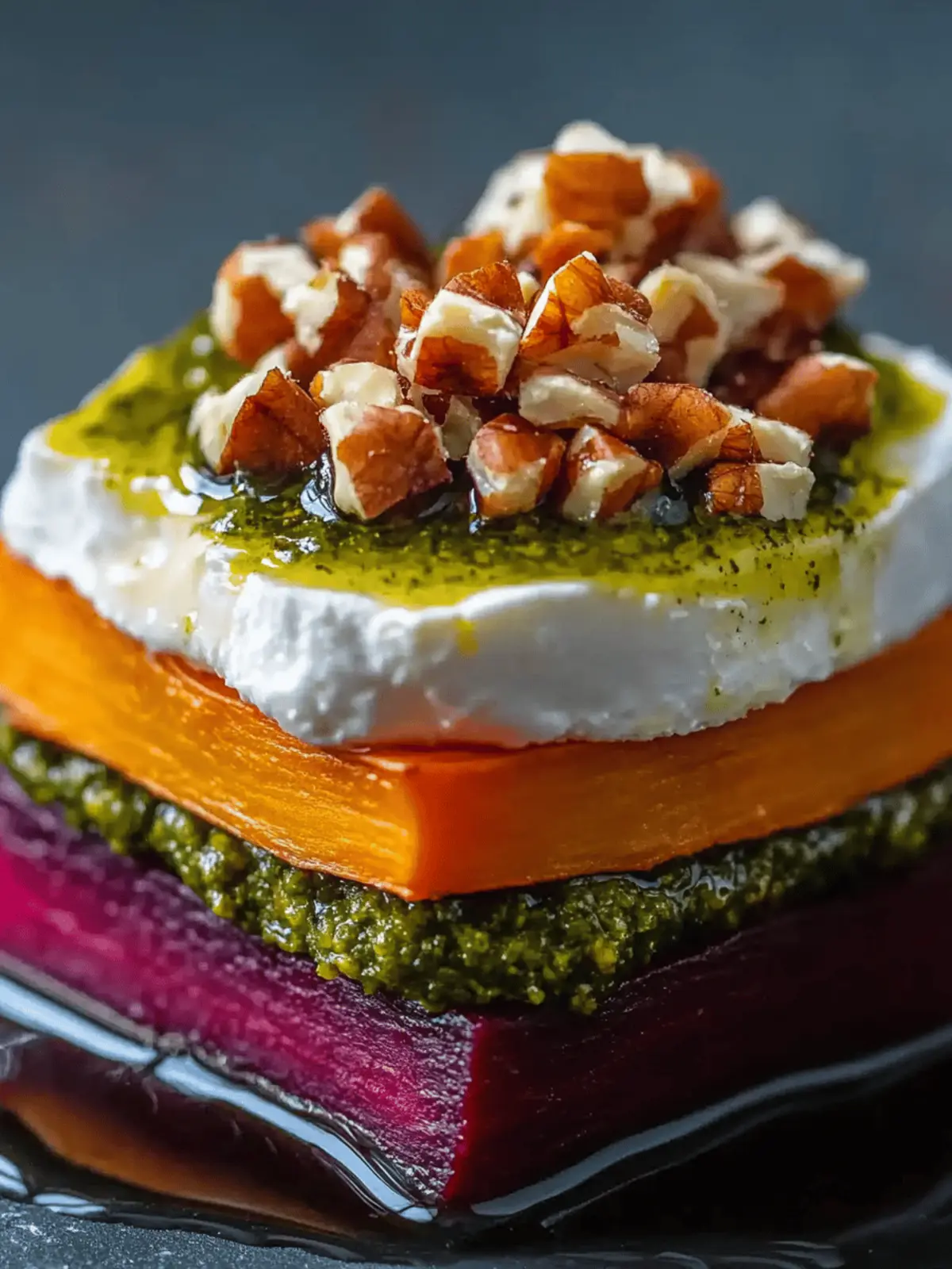 Sweet Potato & Beet Stacks with Pesto, Burrata & Walnuts