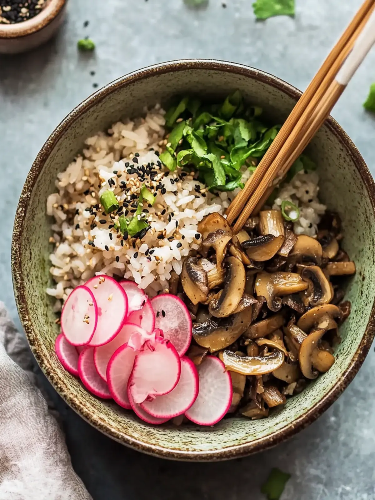 Miso Mushroom Rice Bowl with Pickled Radishes