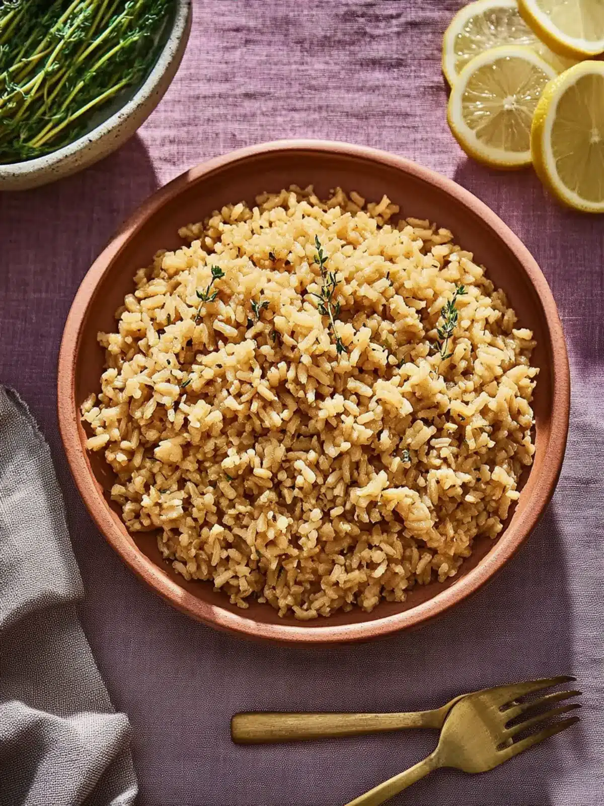 Lemon Brown Rice with Garlic and Thyme