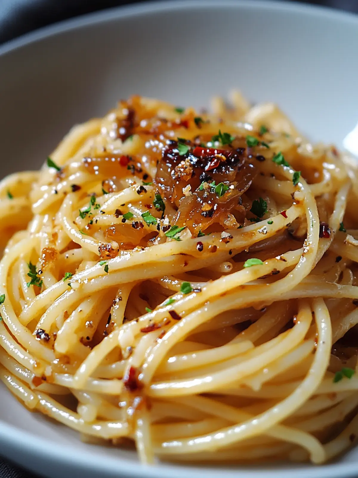 Caramelized Onion Pasta with Chili Oil