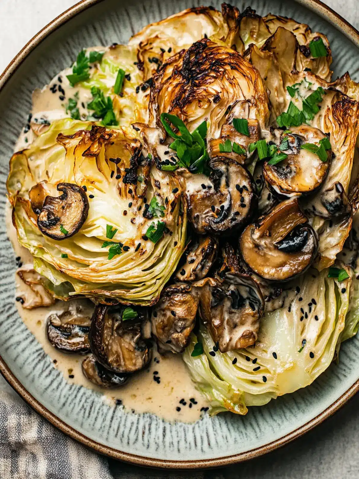 Charred Cabbage with Creamy Miso Mushrooms