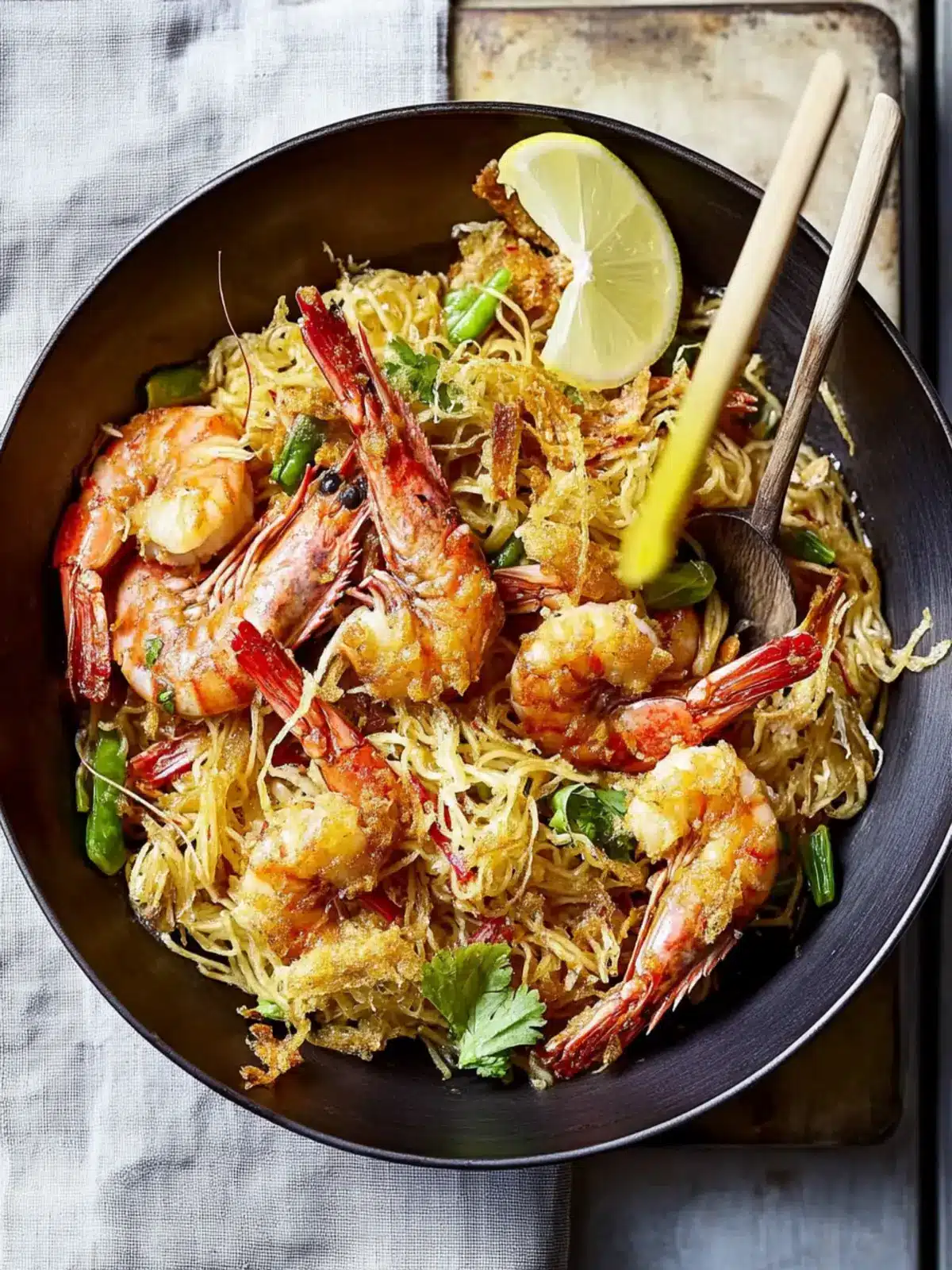 15-minute Singapore-style noodles with crispy prawns