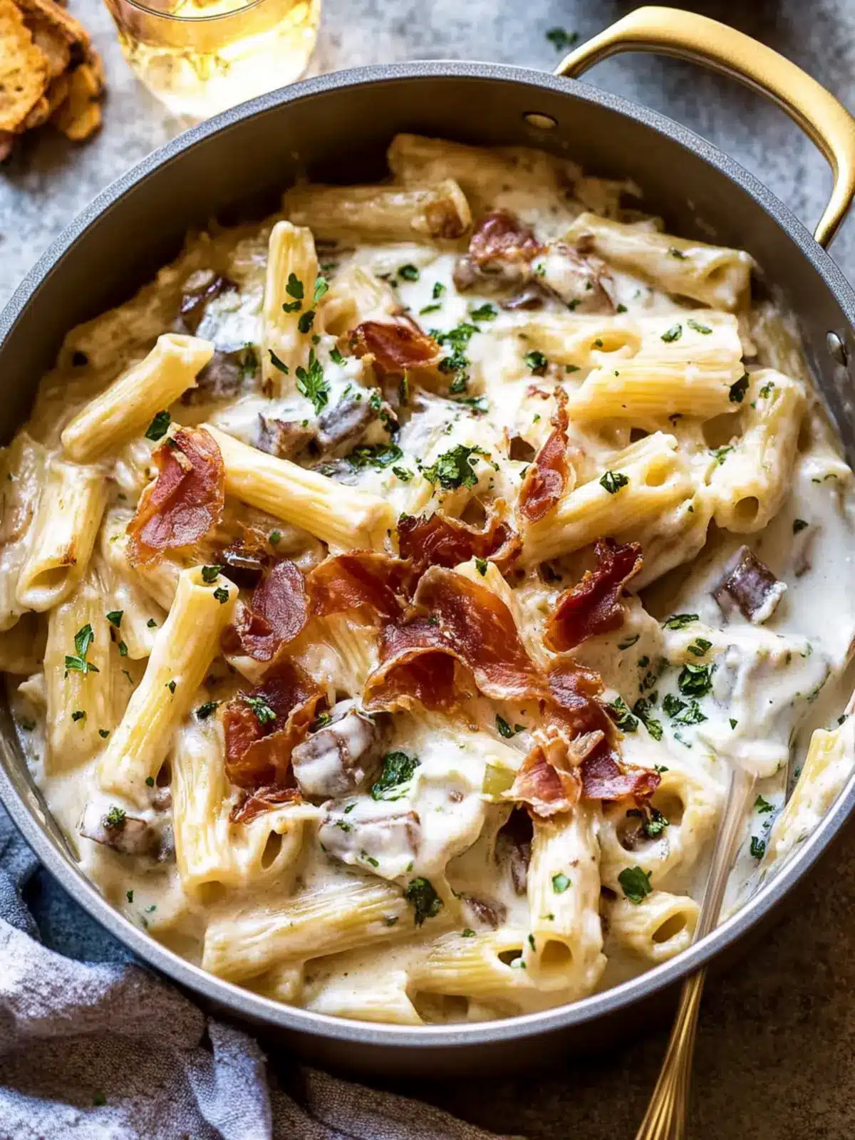 One Pot French Onion Pasta with Crispy Prosciutto