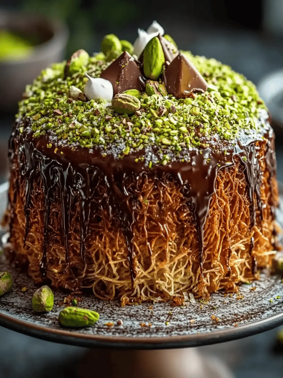 Indulge in Decadent Chocolate Pistachio Kataifi Cake Today 2 Chocolate Pistachio Kataifi Cake