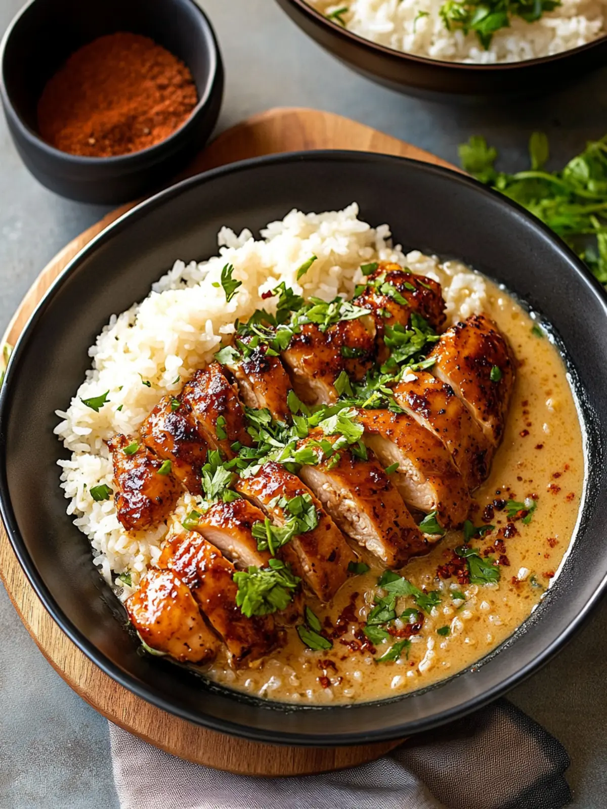 Sweet & Savory Chicken with Spicy Carbonara Brothy Rice