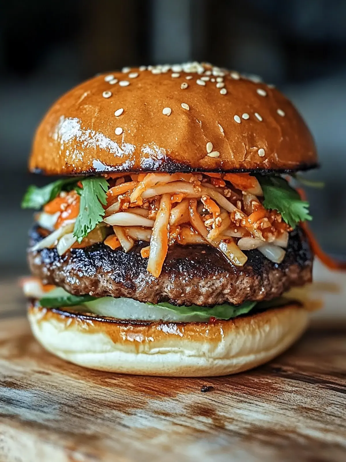 Korean BBQ Burger with Kimchi Slaw