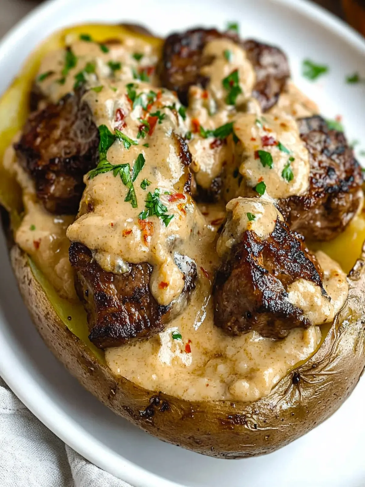 Loaded Baked Potato with Steak Bites