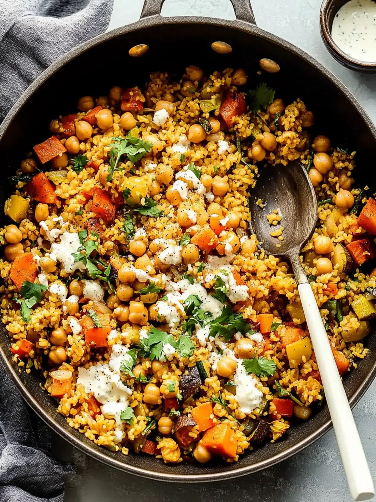 One-Pot Rice and Veggies with Chickpeas & Dilly Tahini