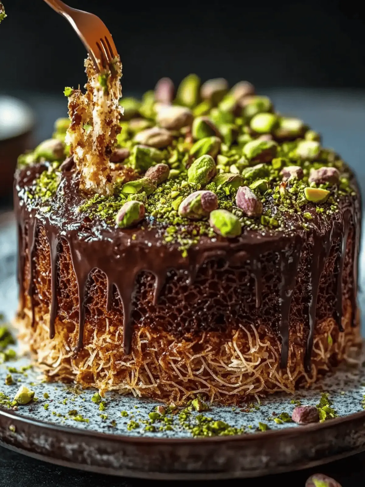 Indulge in Decadent Chocolate Pistachio Kataifi Cake Today 3 Chocolate Pistachio Kataifi Cake