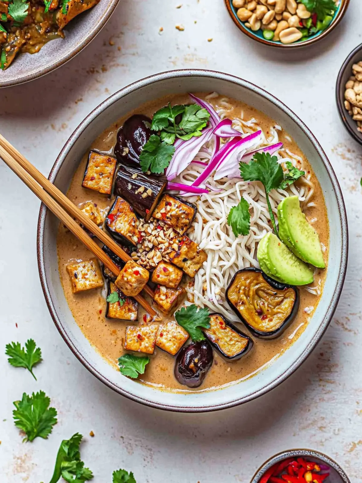 Tofu and Aubergine Peanut Ramen Noodles (Vegan Gluten-Free)