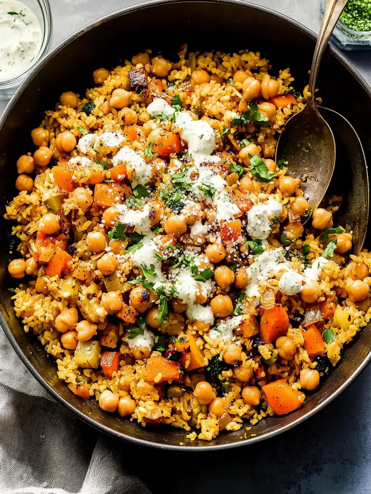 One-Pot Rice and Veggies with Chickpeas & Dilly Tahini