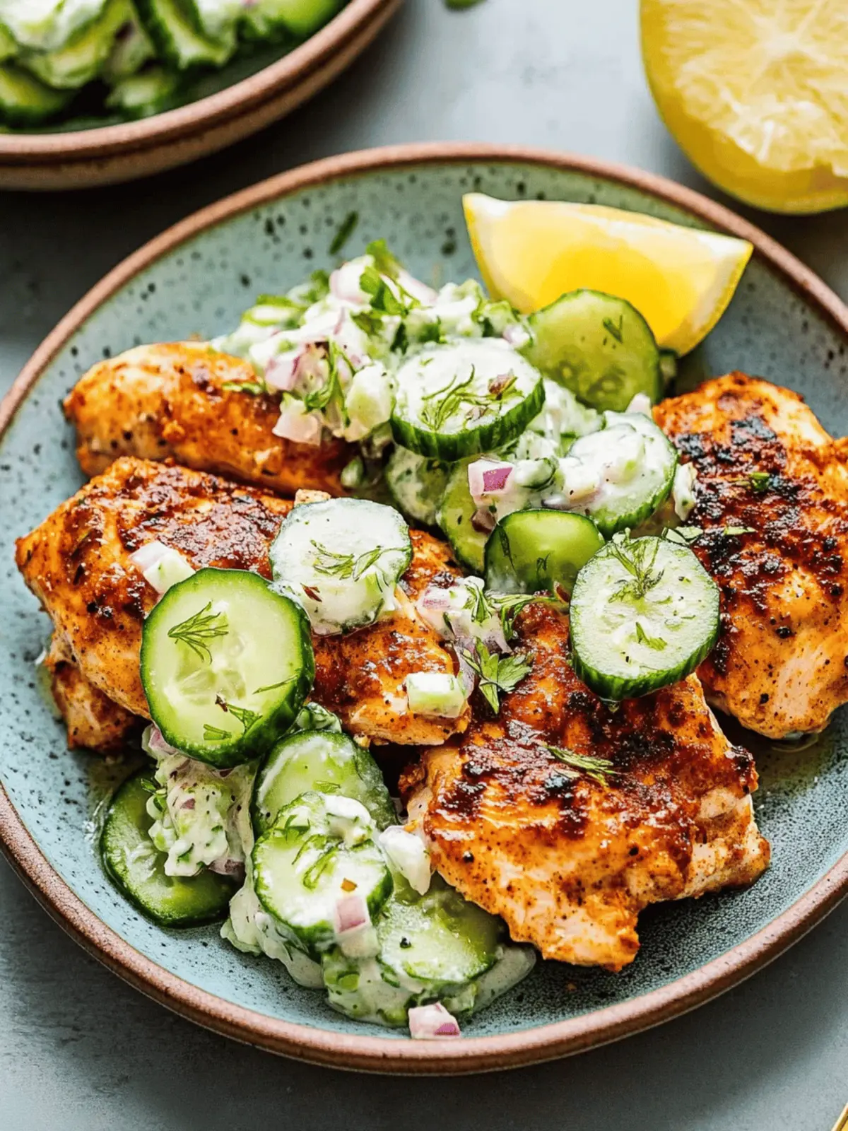 Spicy Mediterranean Chicken with Creamy Cucumber Salad