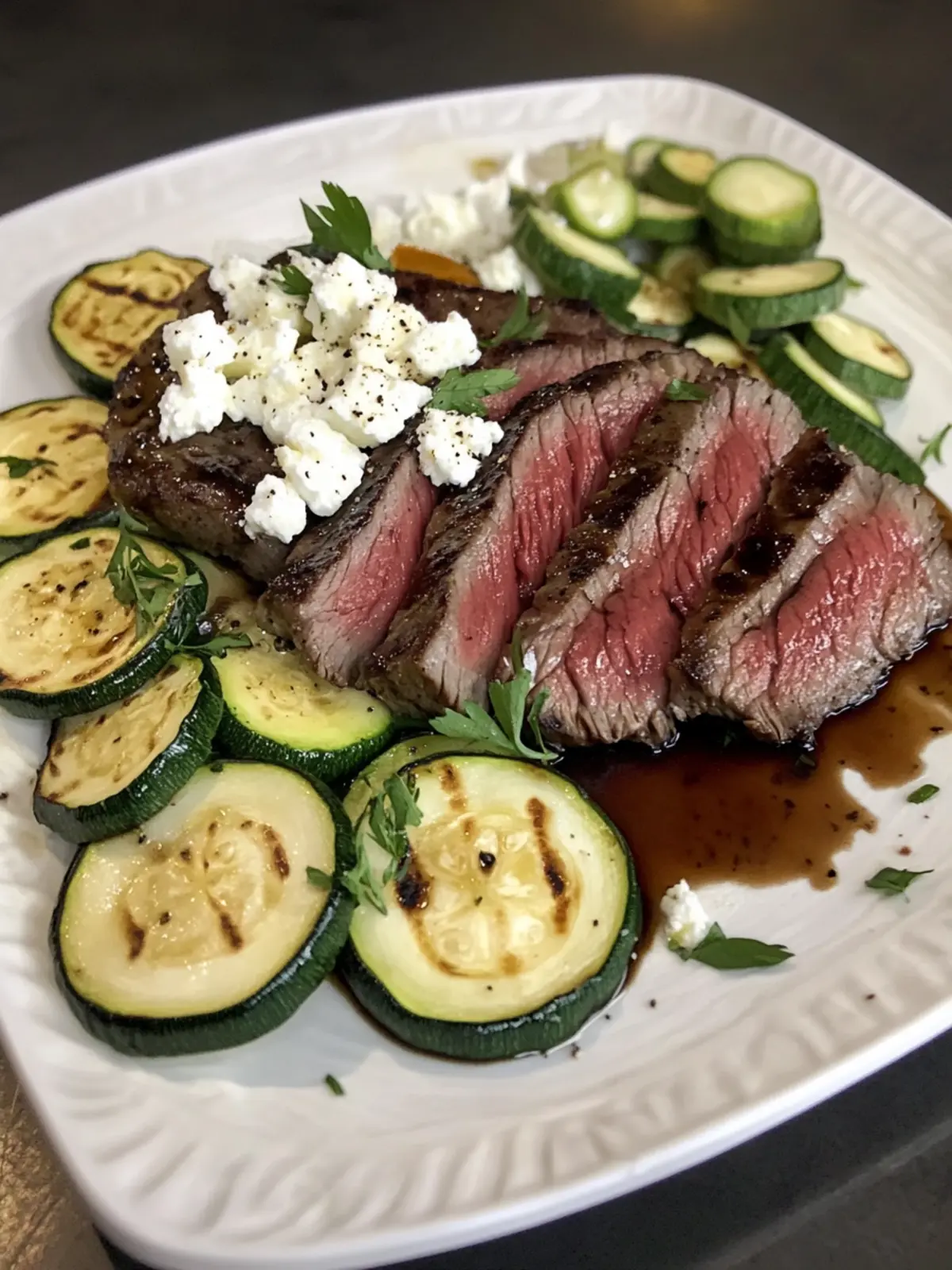 Balsamic Flank Steak with Zucchini and Feta