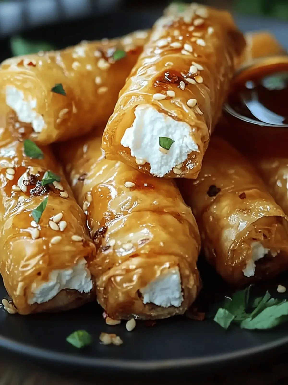 Oven Fried Feta Rolls with Chili Honey