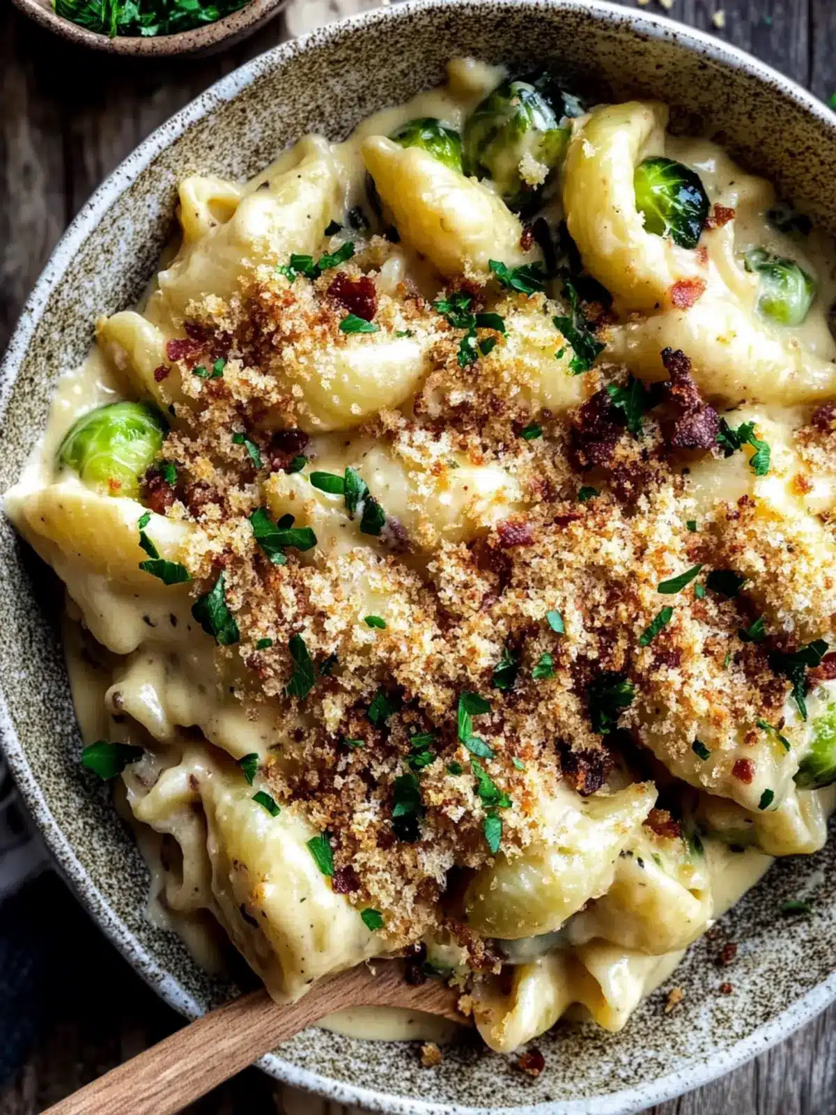 Mac and Cheese with Brussels Sprouts & Bacon Breadcrumbs