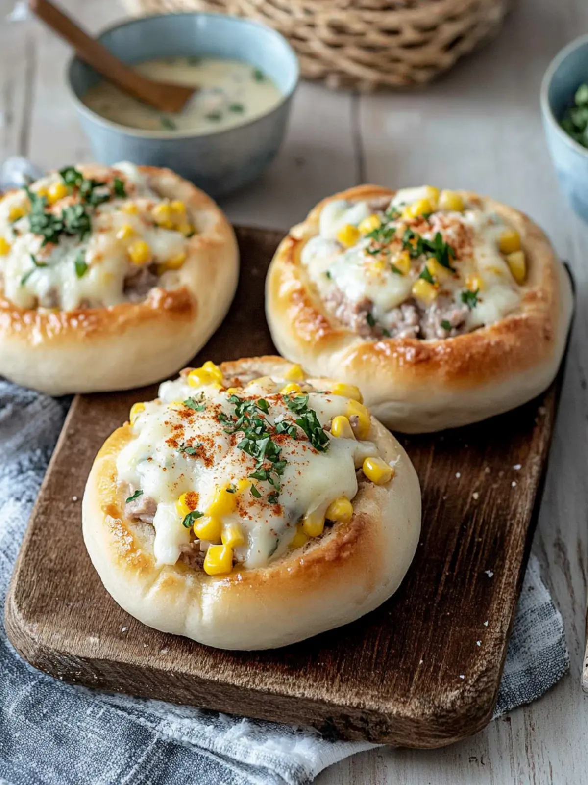 Tuna Bun with Corn and Mozzarella Cheese