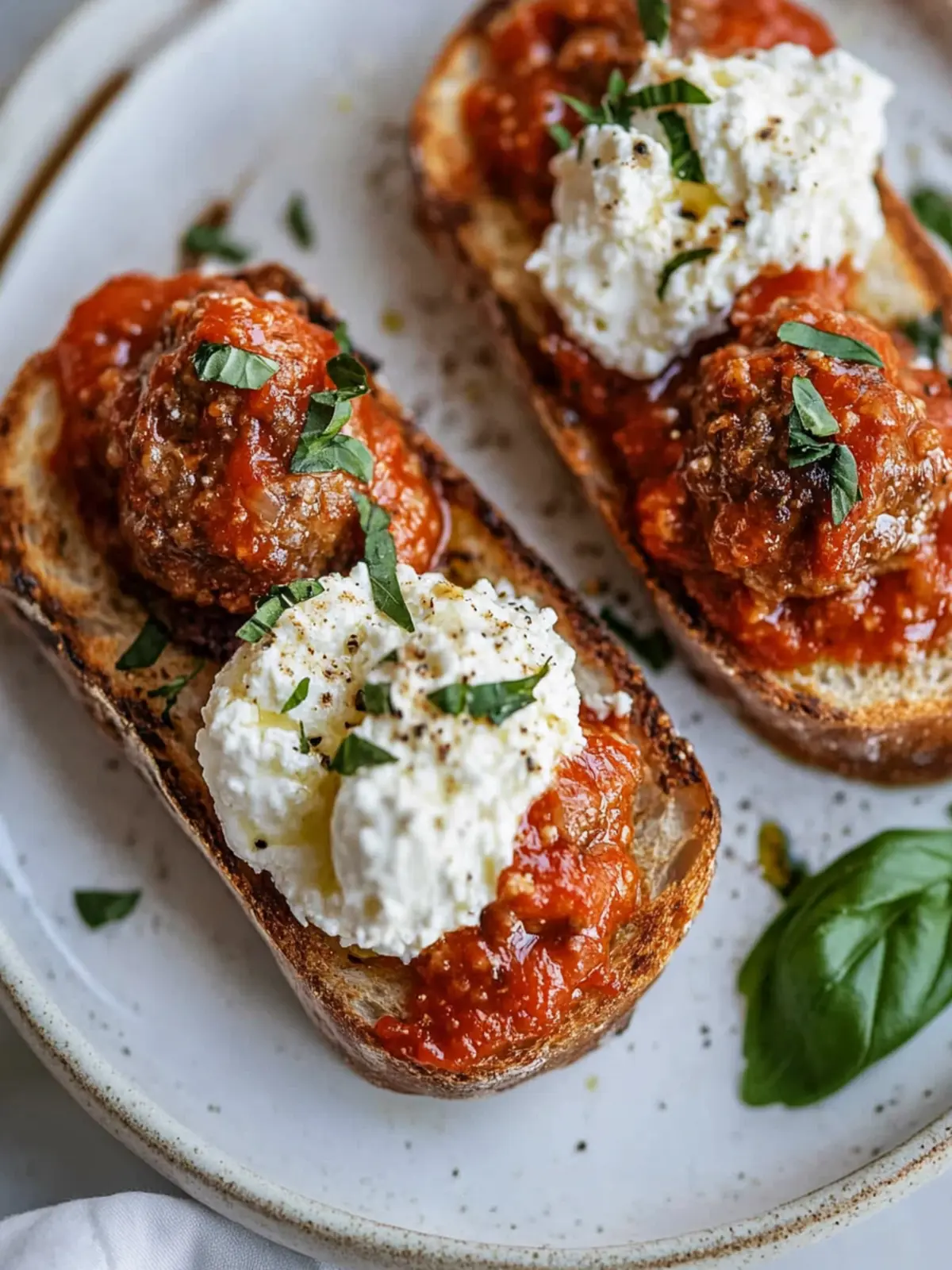 Vodka Sauce Meatballs on Ricotta Toast