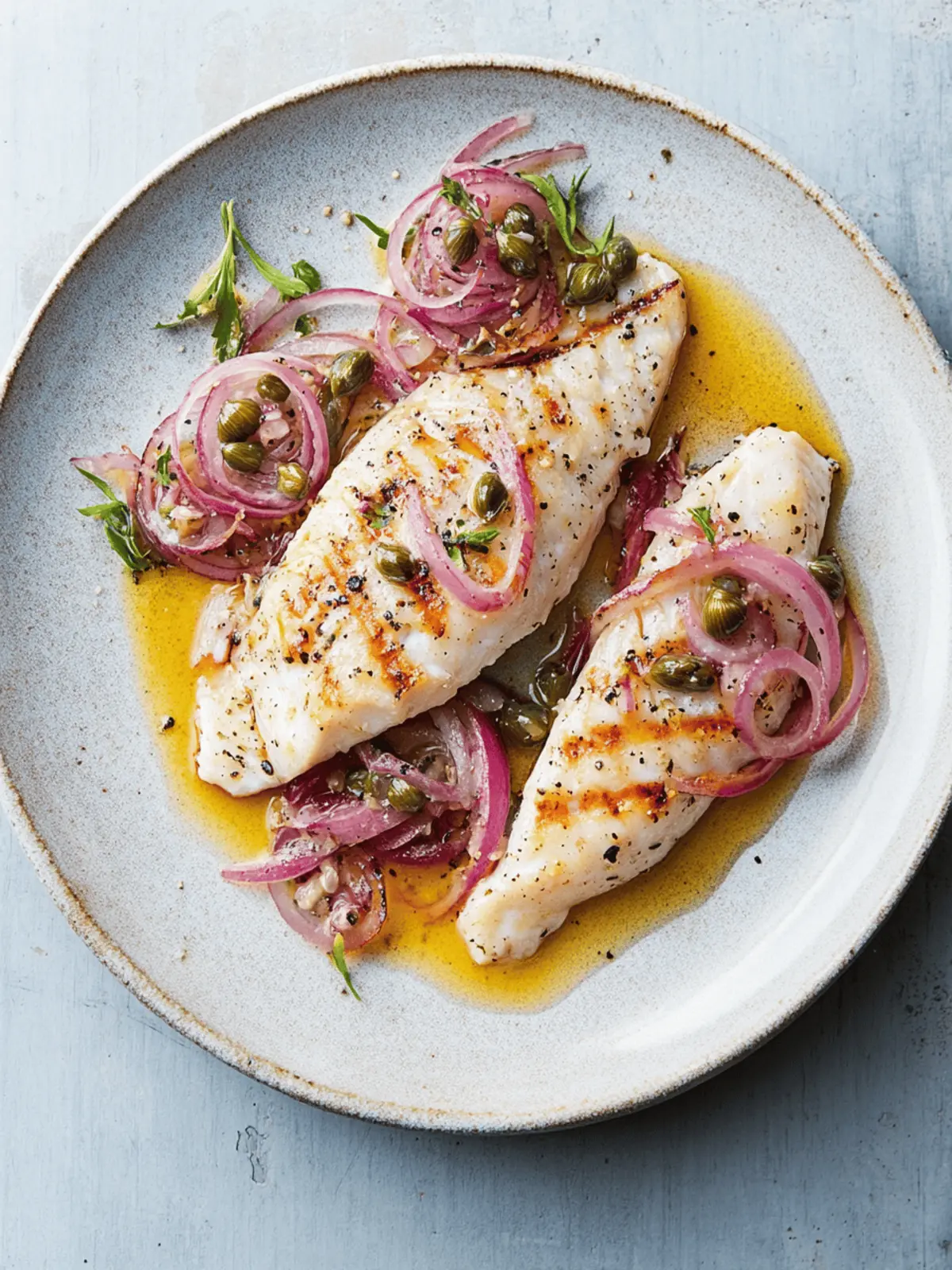 Grilled Fish with Caper and Red Onion Dressing