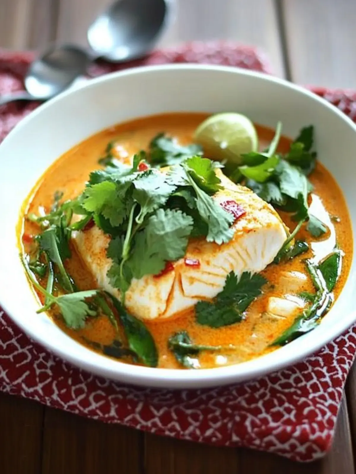 Poached Halibut in Thai Coconut Curry Broth
