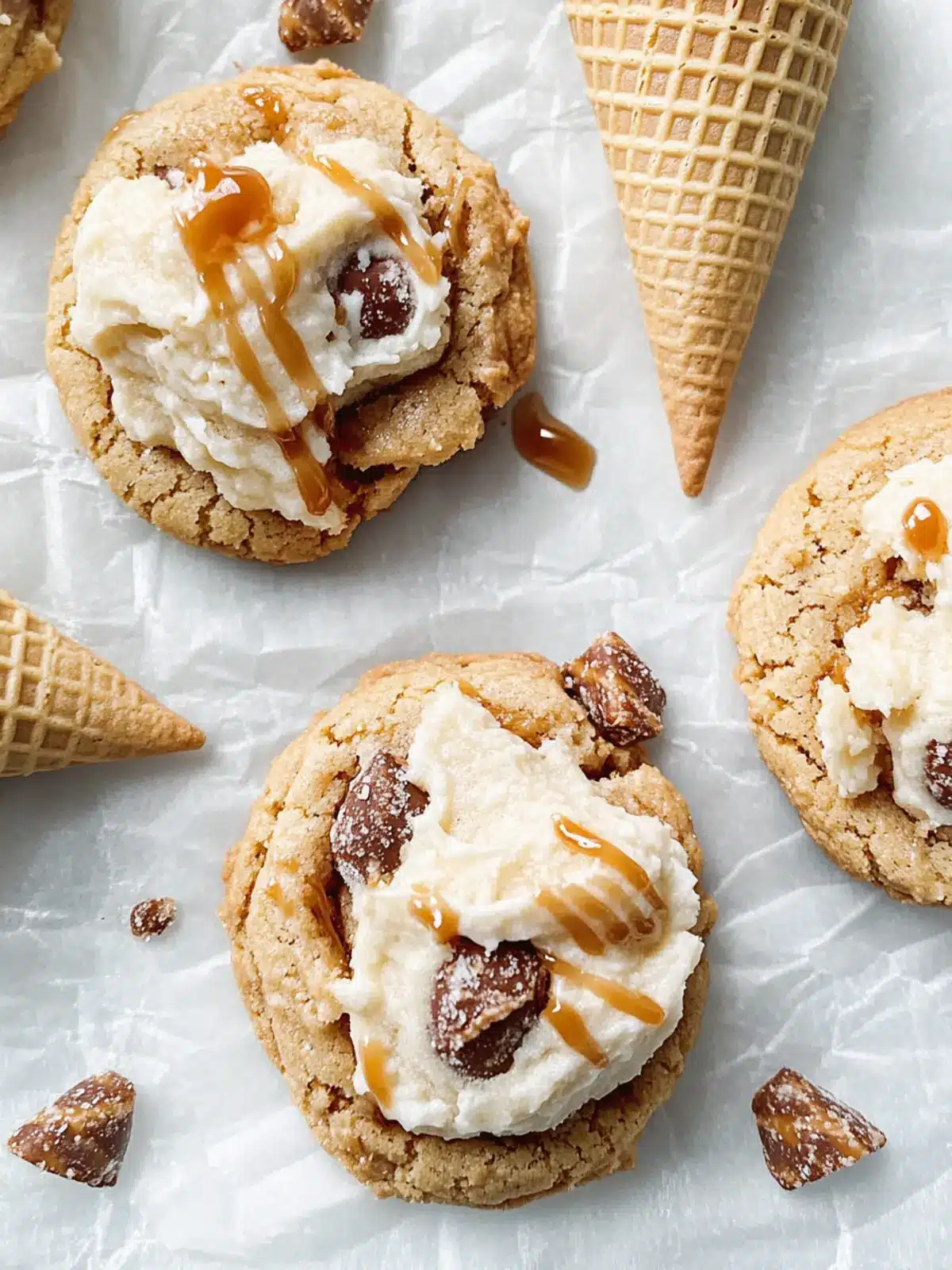 Caramel Cone Crunch Cookies