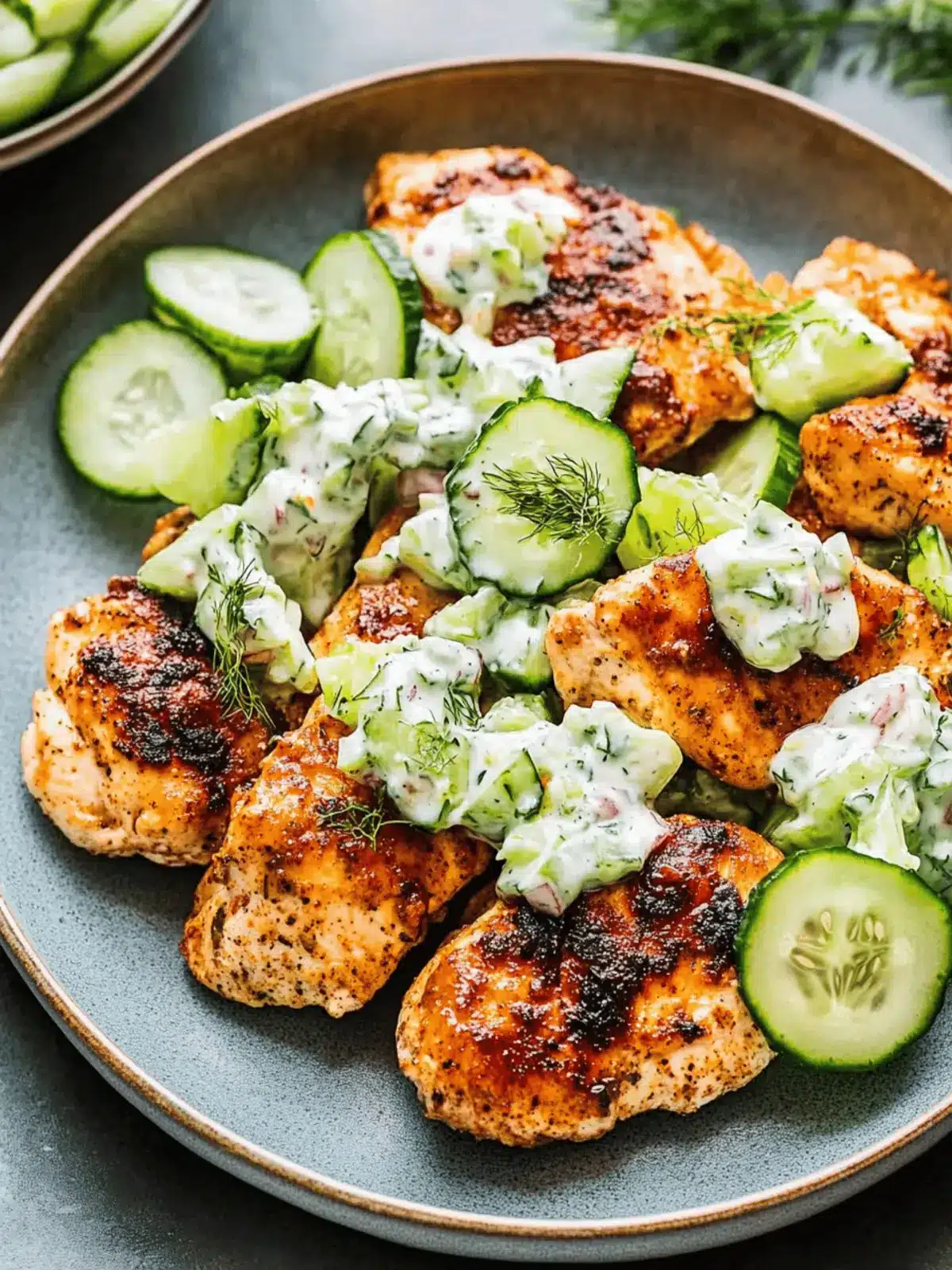 Spicy Mediterranean Chicken with Creamy Cucumber Salad