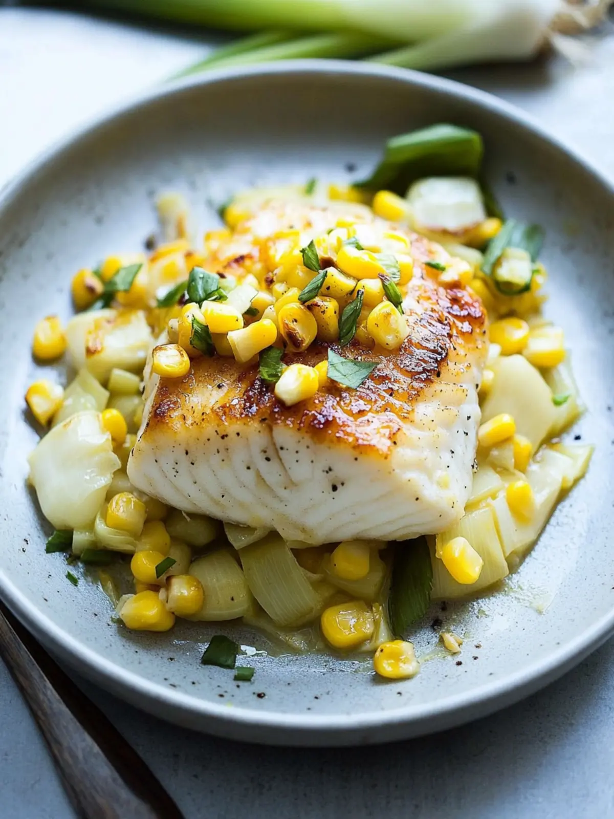 Halibut with Fresh Corn & Leeks