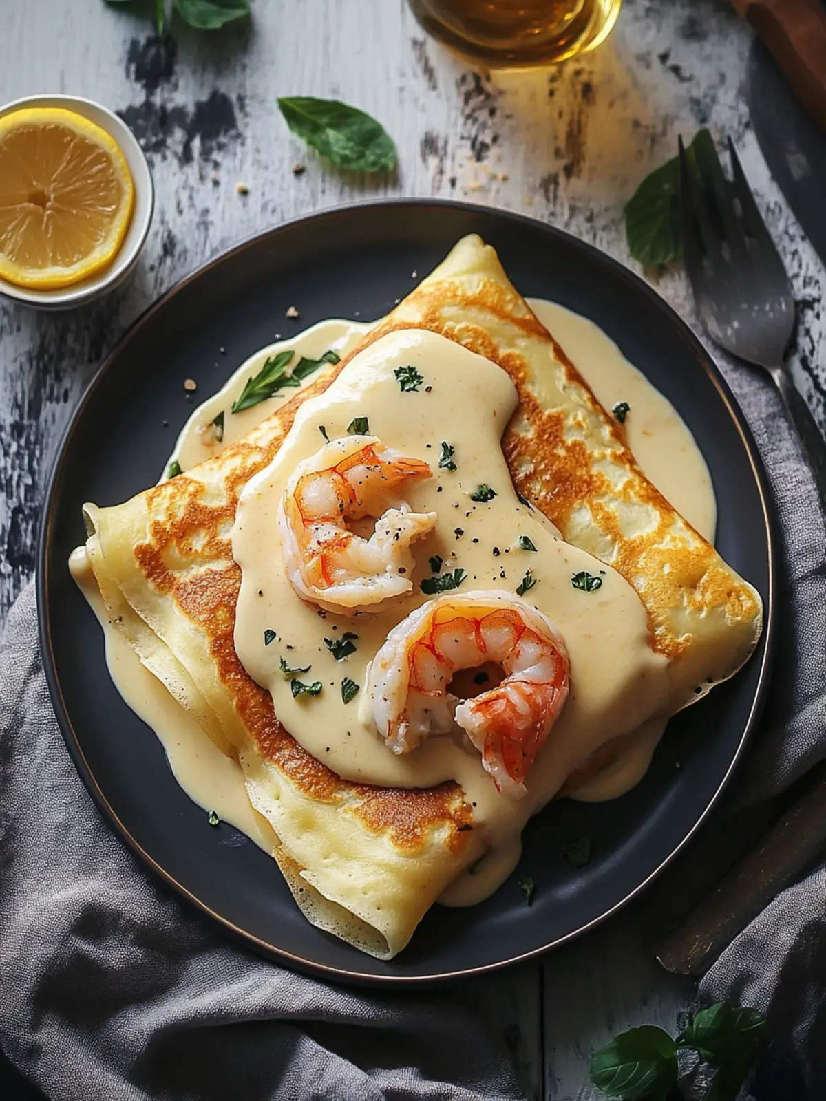 Elevate Dinner with Seafood Crepes and Creamy B chamel Sauce 2 Seafood Crepes with B chamel Sauce