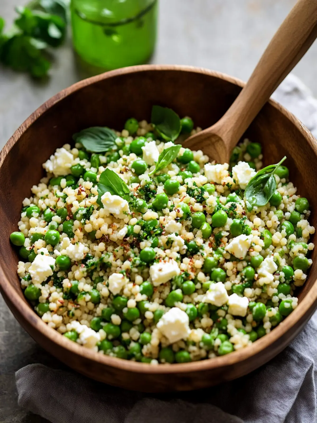 Spring Pea Feta Couscous Salad with Basil Vinaigrette