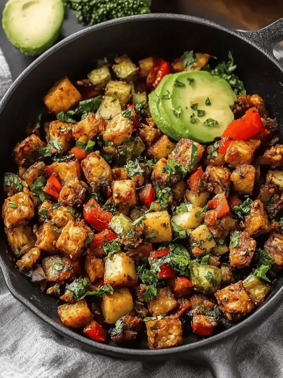 Savory tempeh breakfast hash