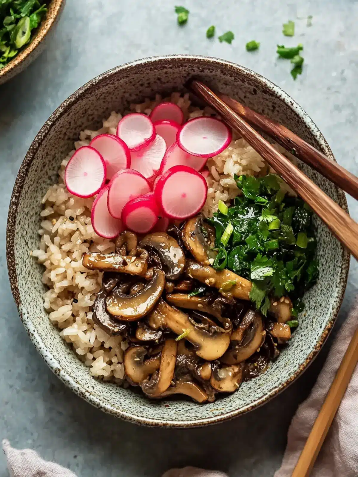 Miso Mushroom Rice Bowl with Pickled Radishes