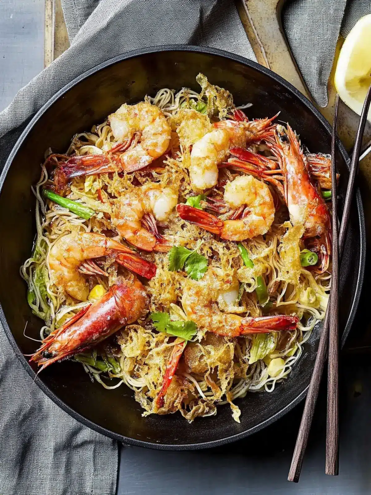 15-minute Singapore-style noodles with crispy prawns