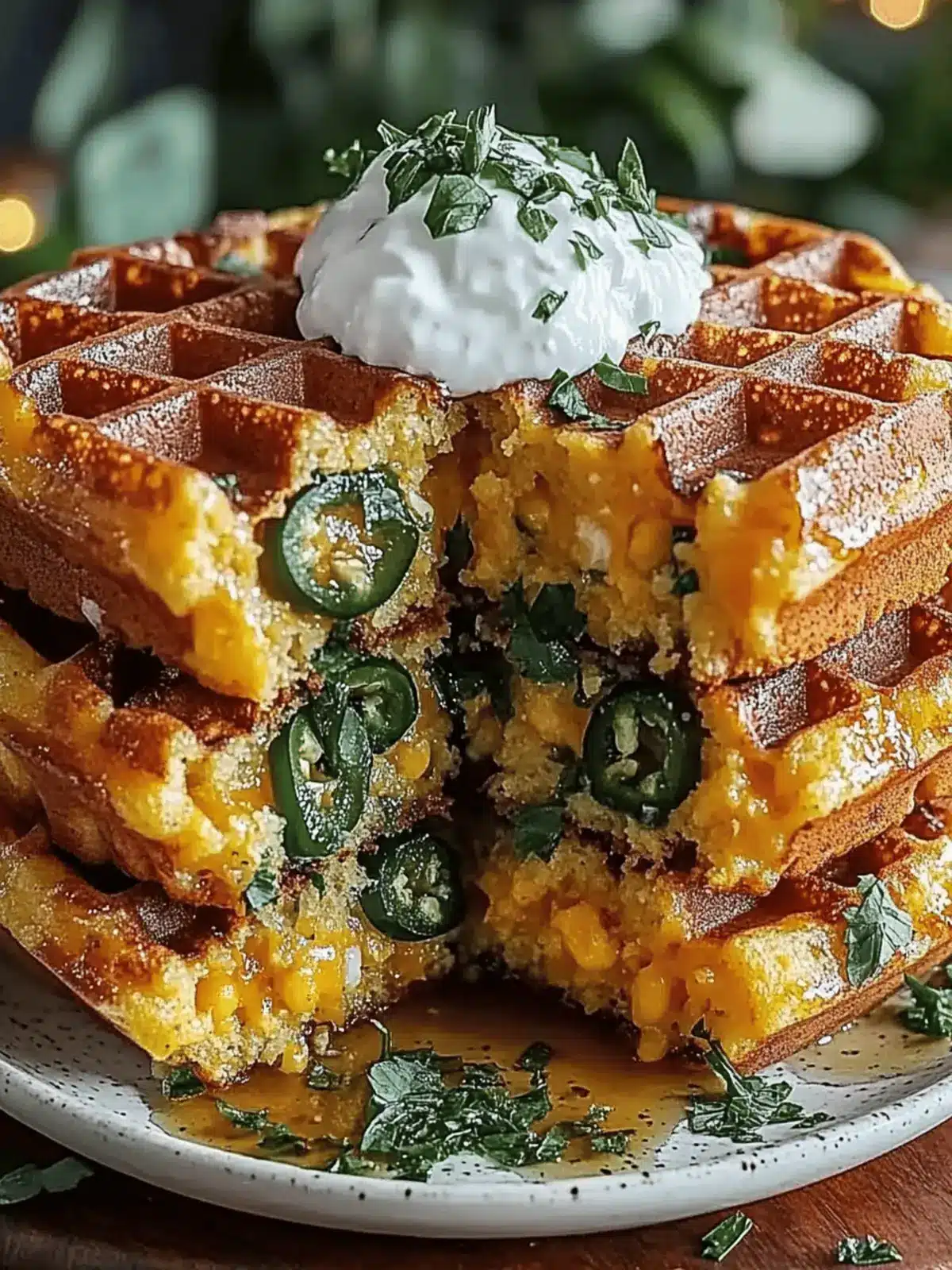 Cheddar Jalape o Cornbread Waffles